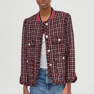 Zara Red and Navy Tweed Blazer